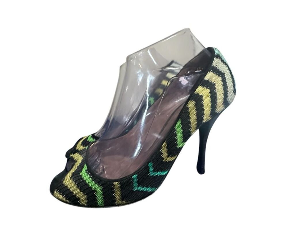Missoni Zigzag Print High Heel Corduroy Sz 38/7.5 Multi Color Stiletto Italy
